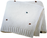 Soft Knitted Blanket - Cream with colorful bobbles